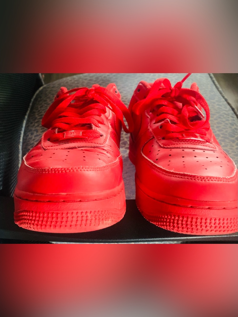 Nike Air Force 1 Men's Red Leather Low-Top Sneakers - Picture 6 of 9
